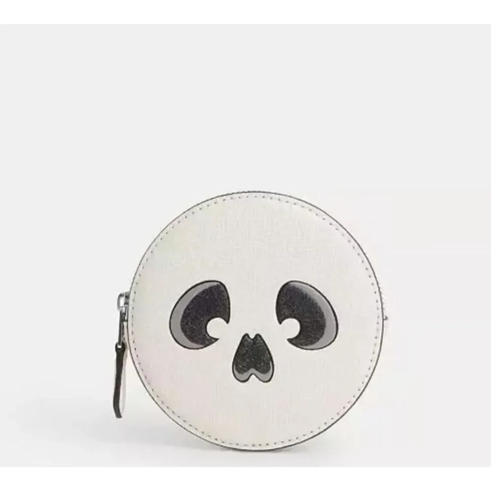 NWT Coach CW935 Skull Halloween Coin Case Pouch Change Purse Chalk